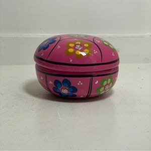 Small Floral Patterned Red Clay Pottery Round Trinket Box With Lid Pink